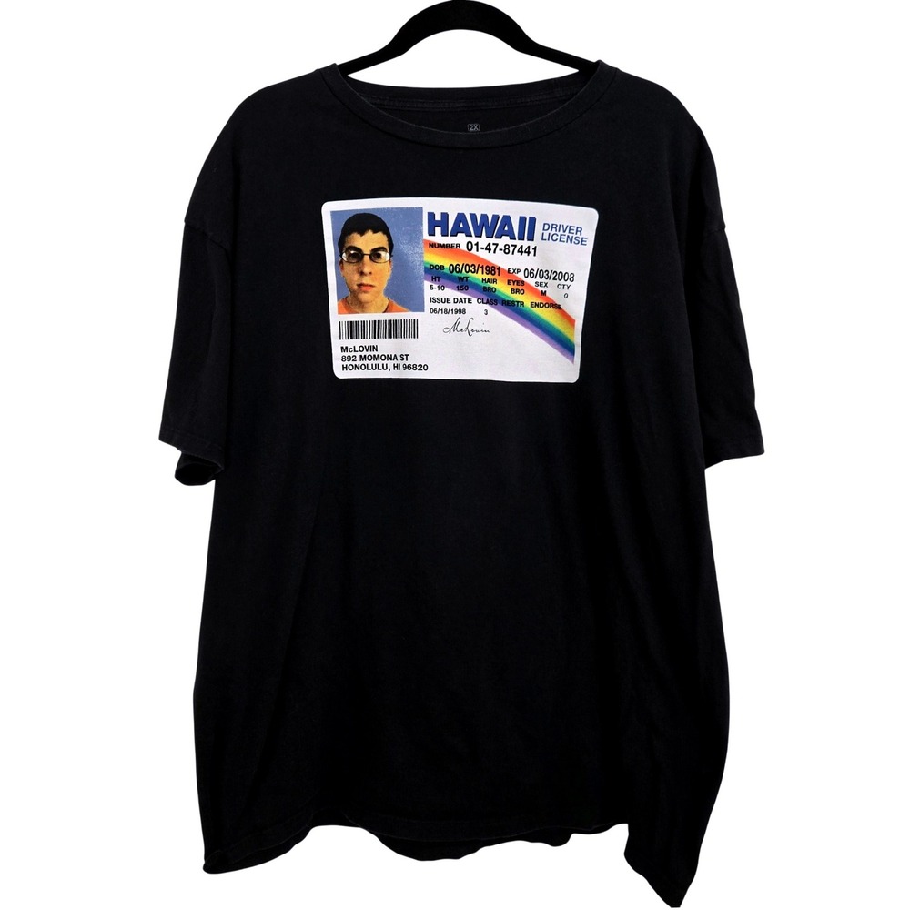 Superbad McLovin T-Shirt Men's 2X Black ID Driver License Hawaii Ripple Junction